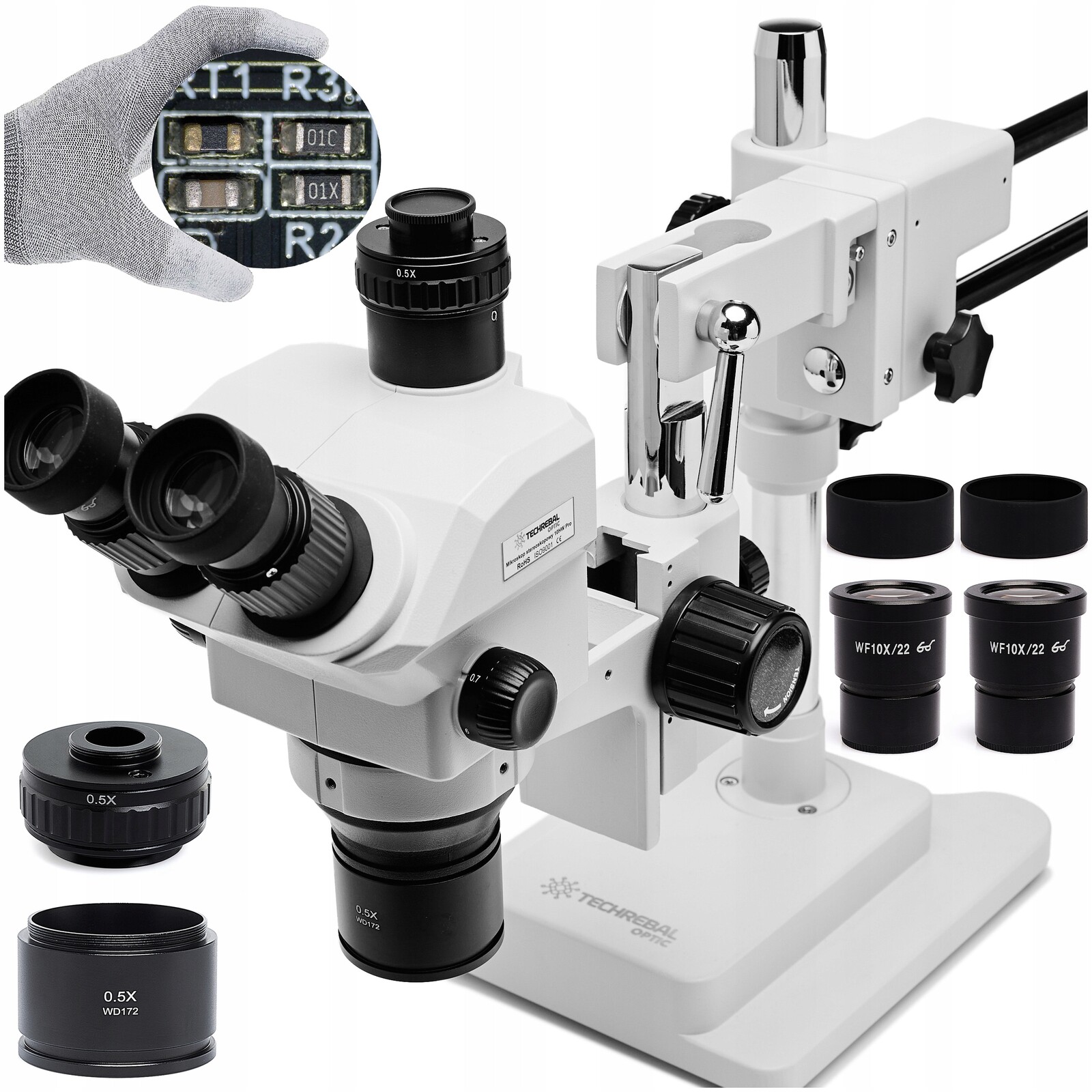 Mikroskop Pro Stereoskopickou Elektroniku 10HW Pro 7-60X Čočka 0,5X Hq