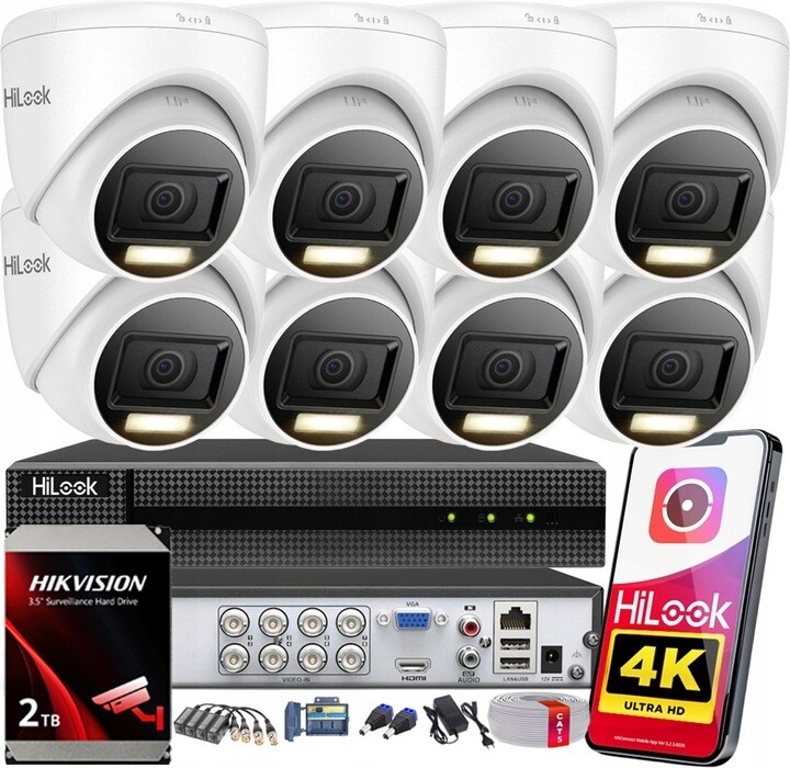 Externí monitorování 8 kamer 8MPx Ultra Hd HiLook Hikvision Ahd Hdd 2TB