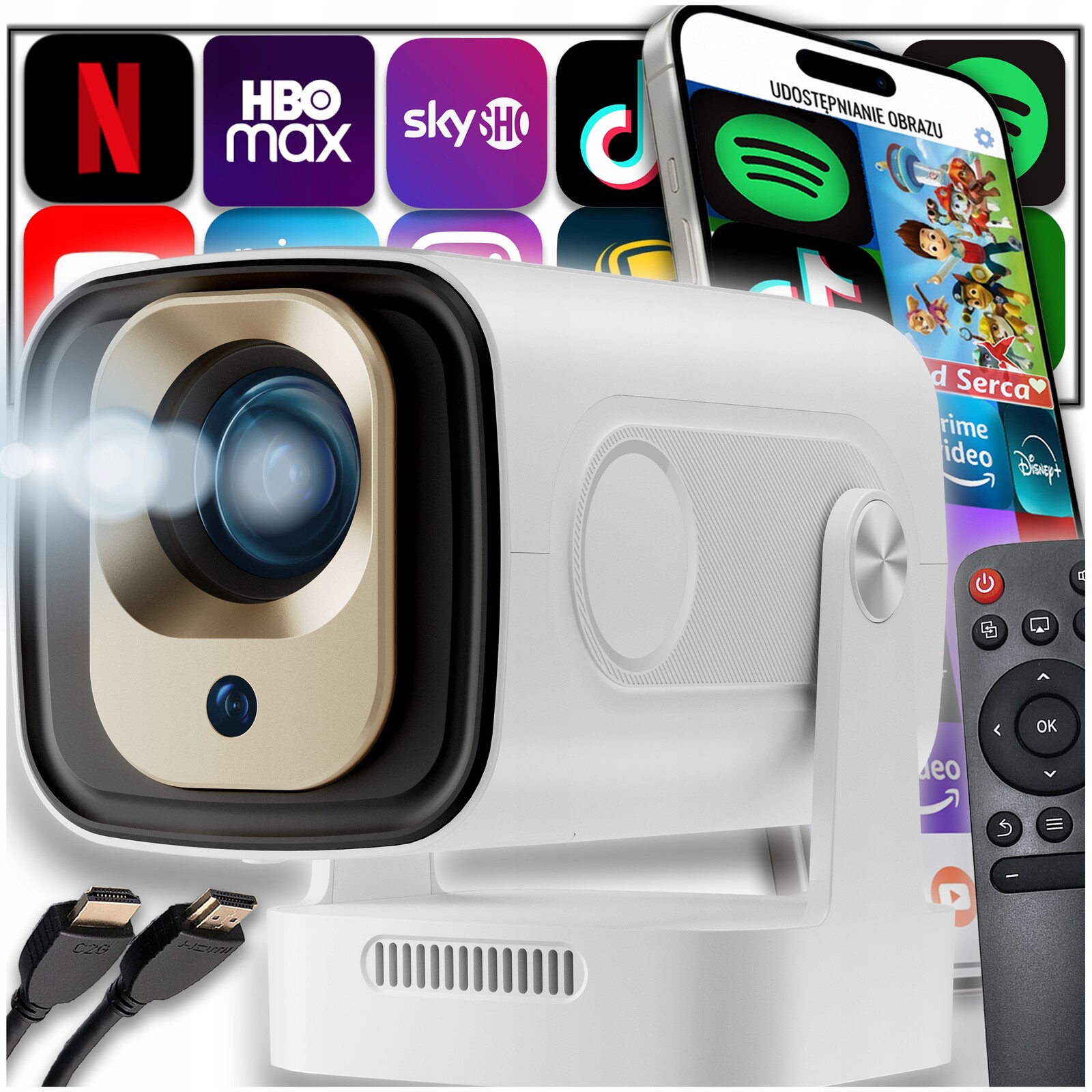 Projektor Přenosný Android Smart Mini Tv 4K Led reproduktor Wifi Pilot