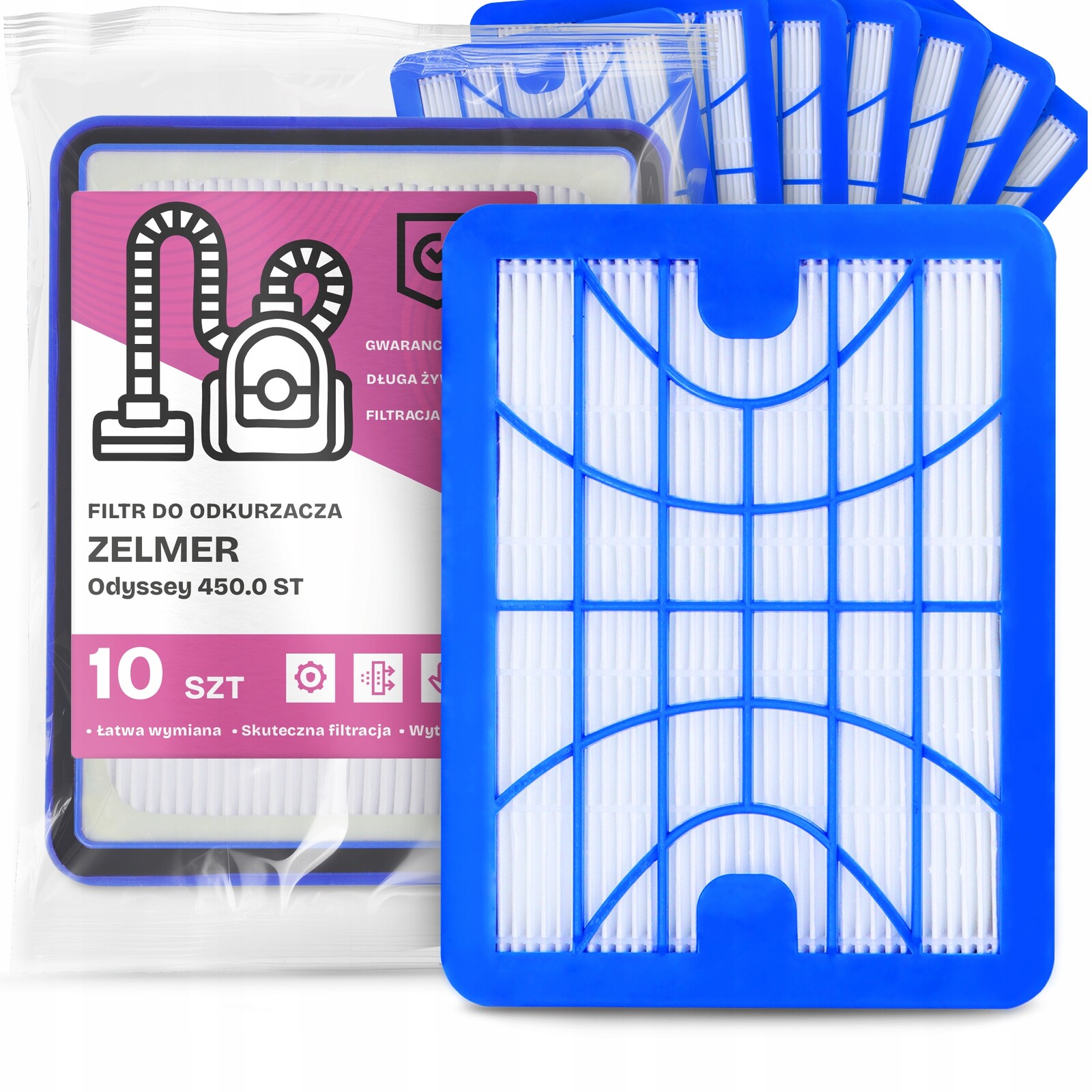 10 x Vzduchový Filtr Pro Vysavač Zelmer Odyssey 450.0 St Hepa Výkonný Em-w