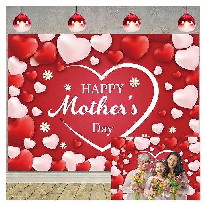 Fotografické pozadí Den matek 210x150 cm Červené srdce Vinylové