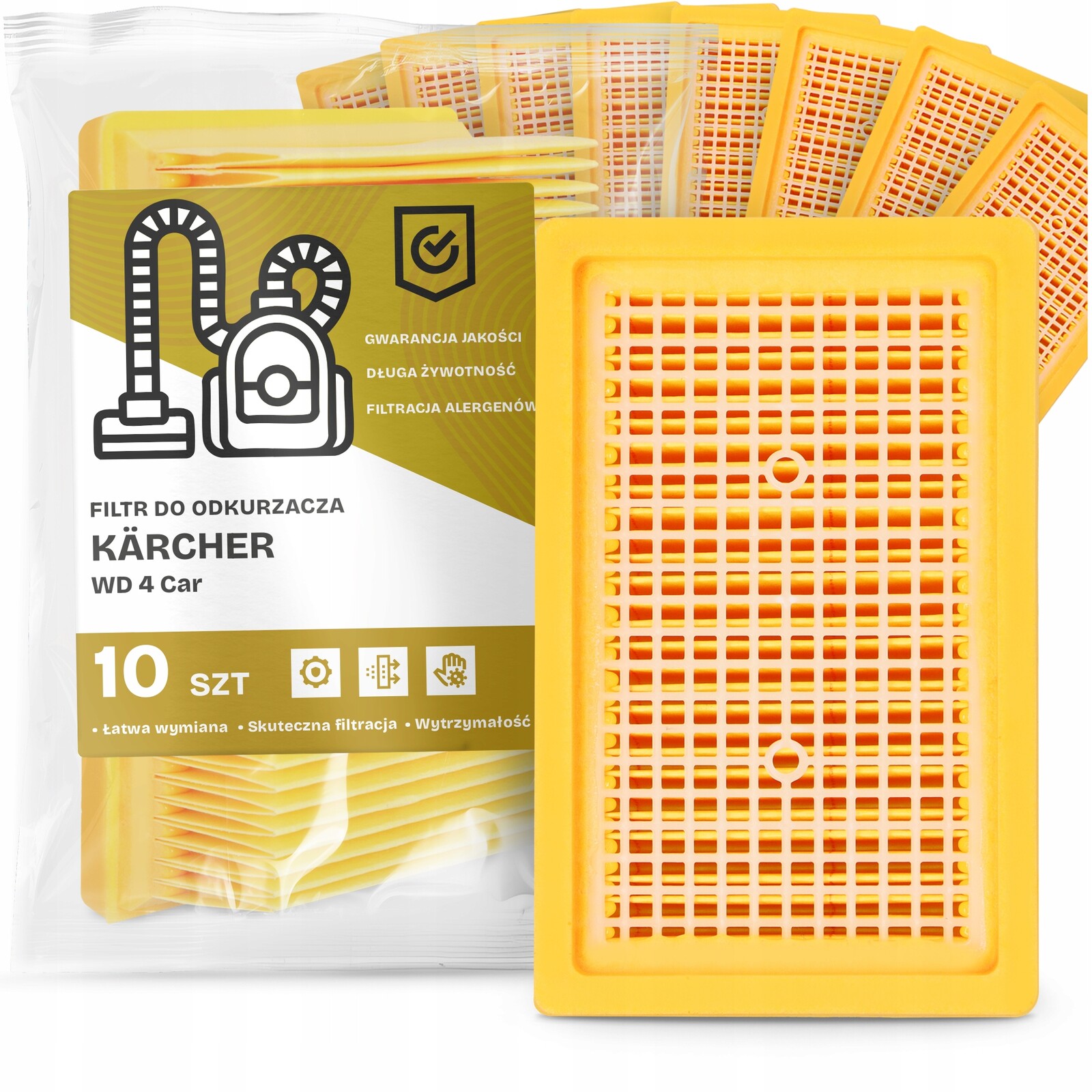 10 x Filtr Pro Vysavač Kärcher Wd 4 Car Vzduchový Vstupní Velký Filtry Em-w