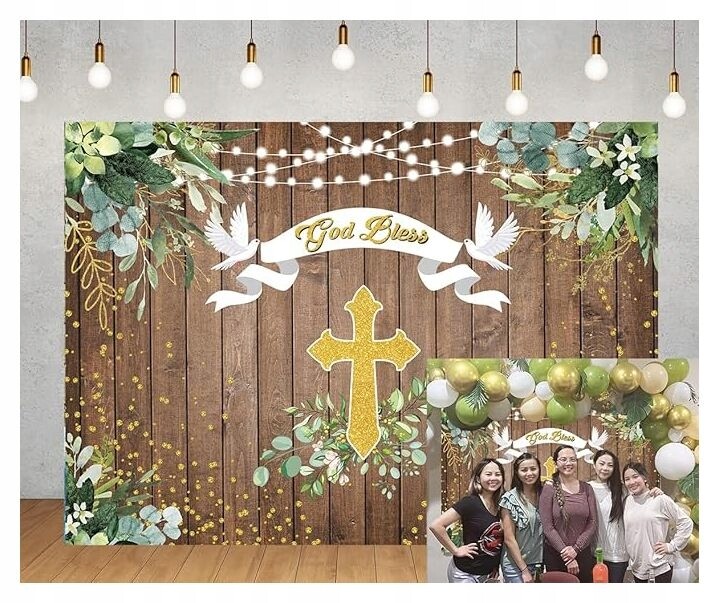 Fotografické pozadí God Bless 210x150 Cm Dřevěný vinyl s křížem
