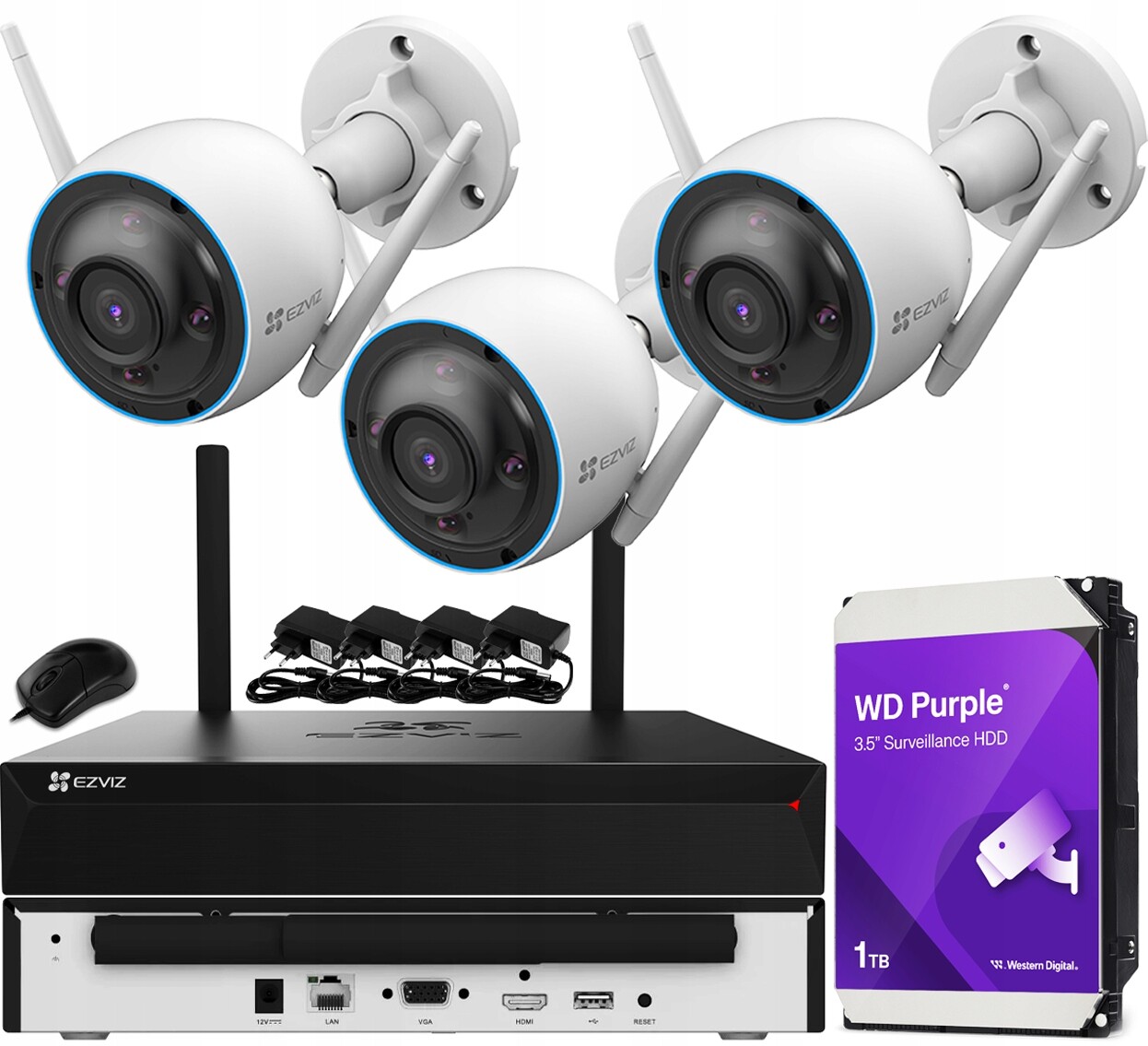 WiFi monitorovací sada Venkovní 5MPx 3 kamery H3 3K Ezviz Rekordér