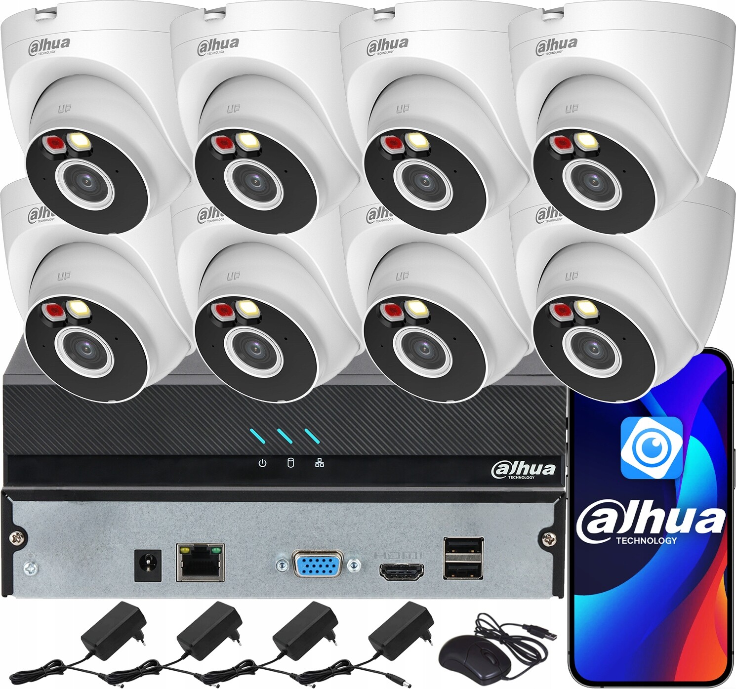 Monitorovací sada Dahua pro 8 kamer WiFi 4MPx T4A-PV Smart Dual Light Audio