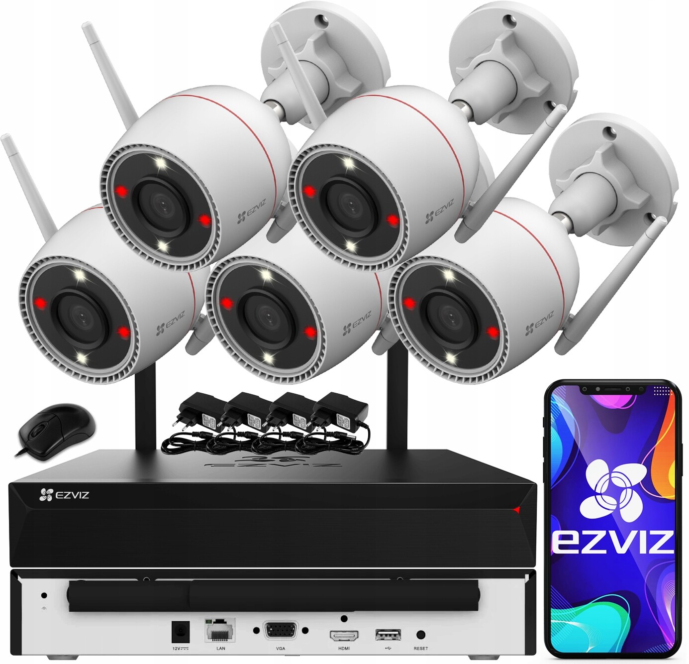 WiFi monitorovací sada Venkovní 5 kamer H3c 5MPx Aplikace Ezviz