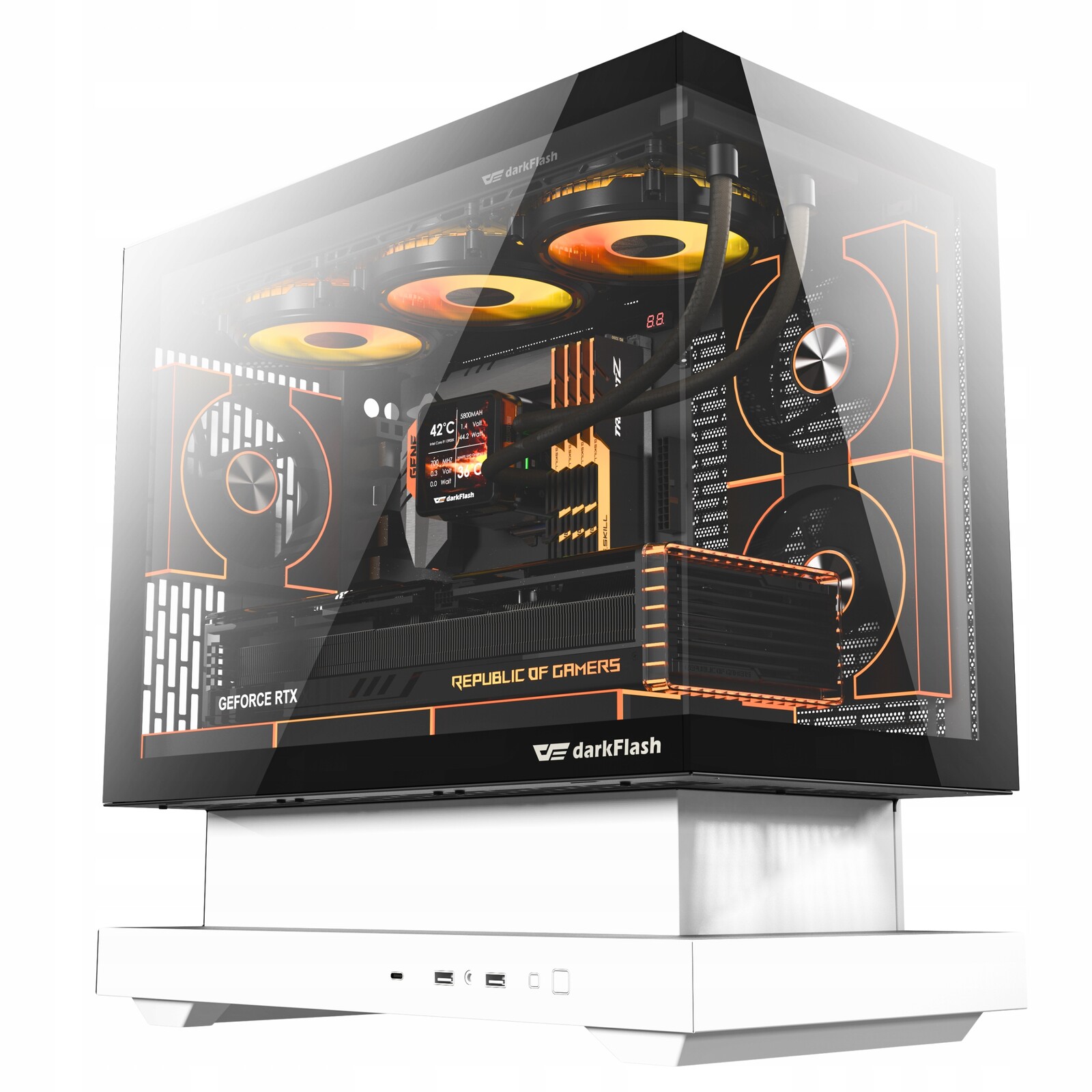 Počítačová Počítačová Skříň darkFlash F1 bílá, formát M-atx Midi Tower s 6 aRGB ventilátory