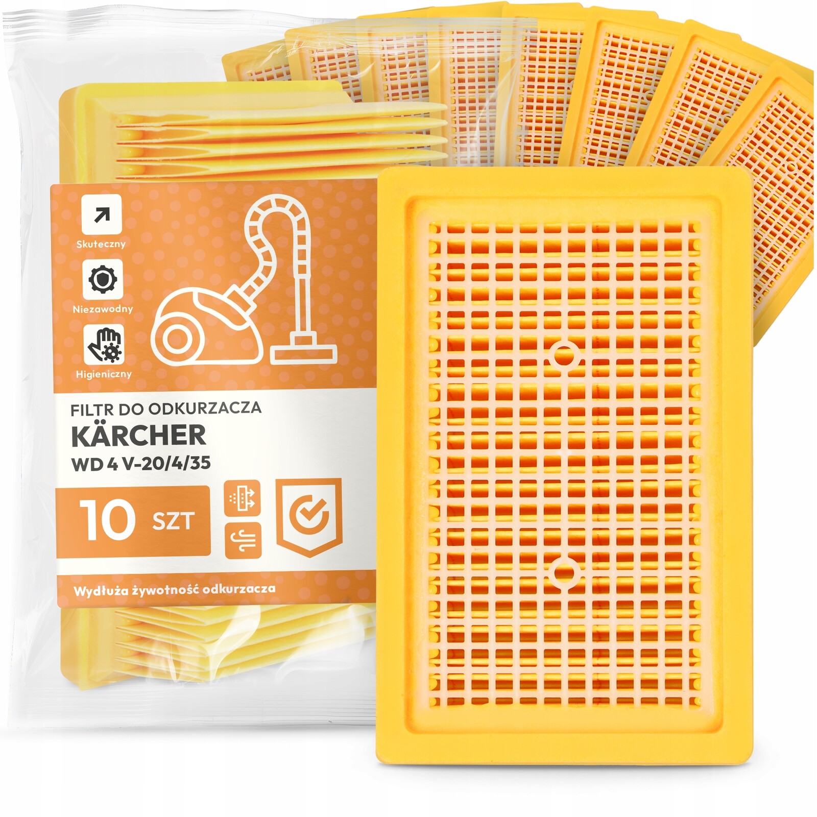 10 x Filtr Pro Vysavač Kärcher Wd 4 V-20/4/35 Vzduchový vstupní Filtr Em-w