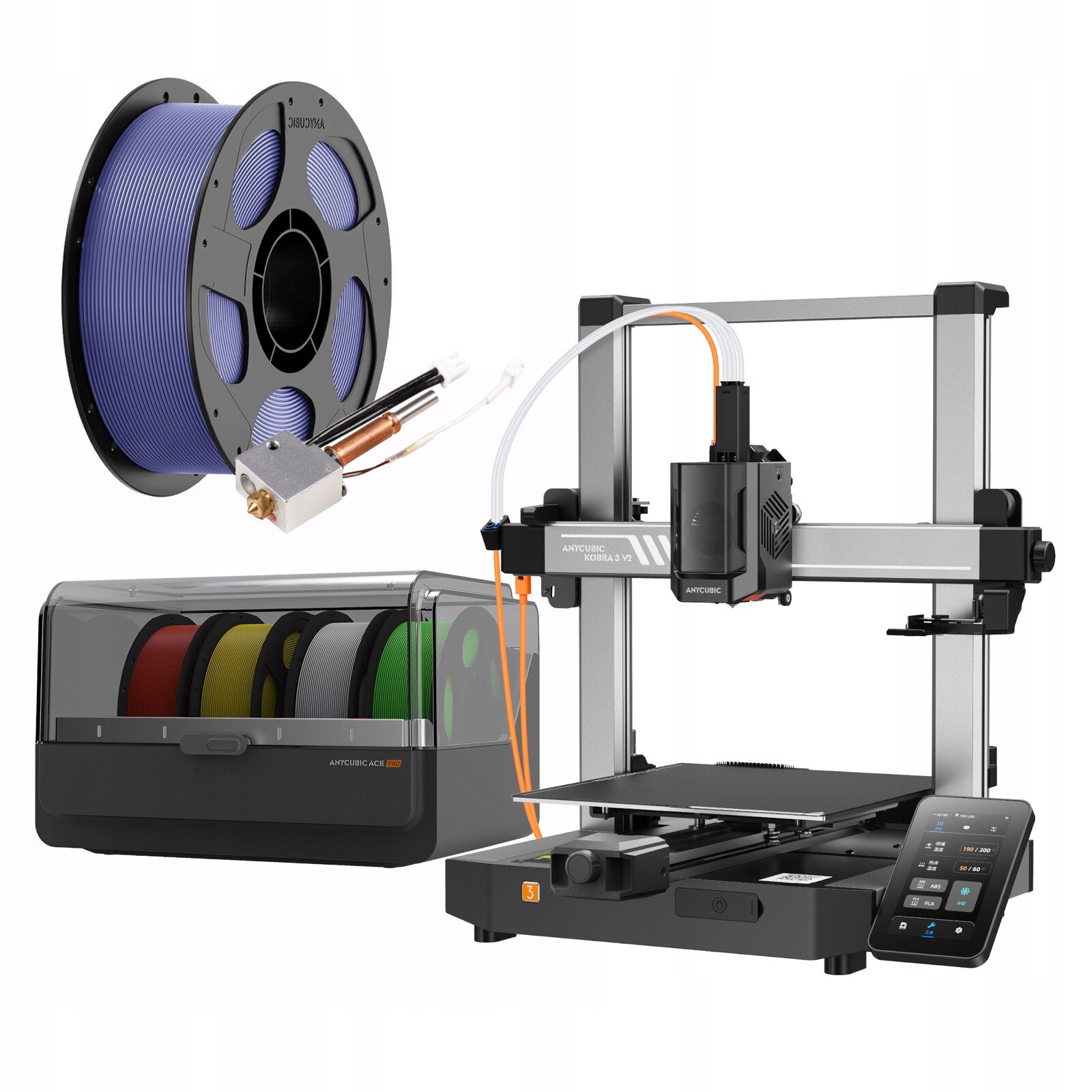 Anycubic Kobra 3 V2 Combo 3D tiskárna Modul Ace Pro Sada Filament Hotend