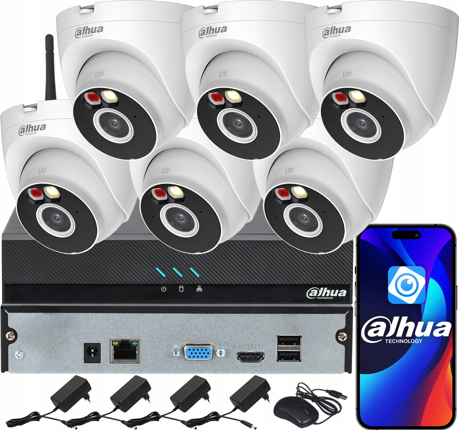 Monitorovací sada Dahua pro 6 kamer WiFi 4MPx T4A-PV Smart Dual Light Audio