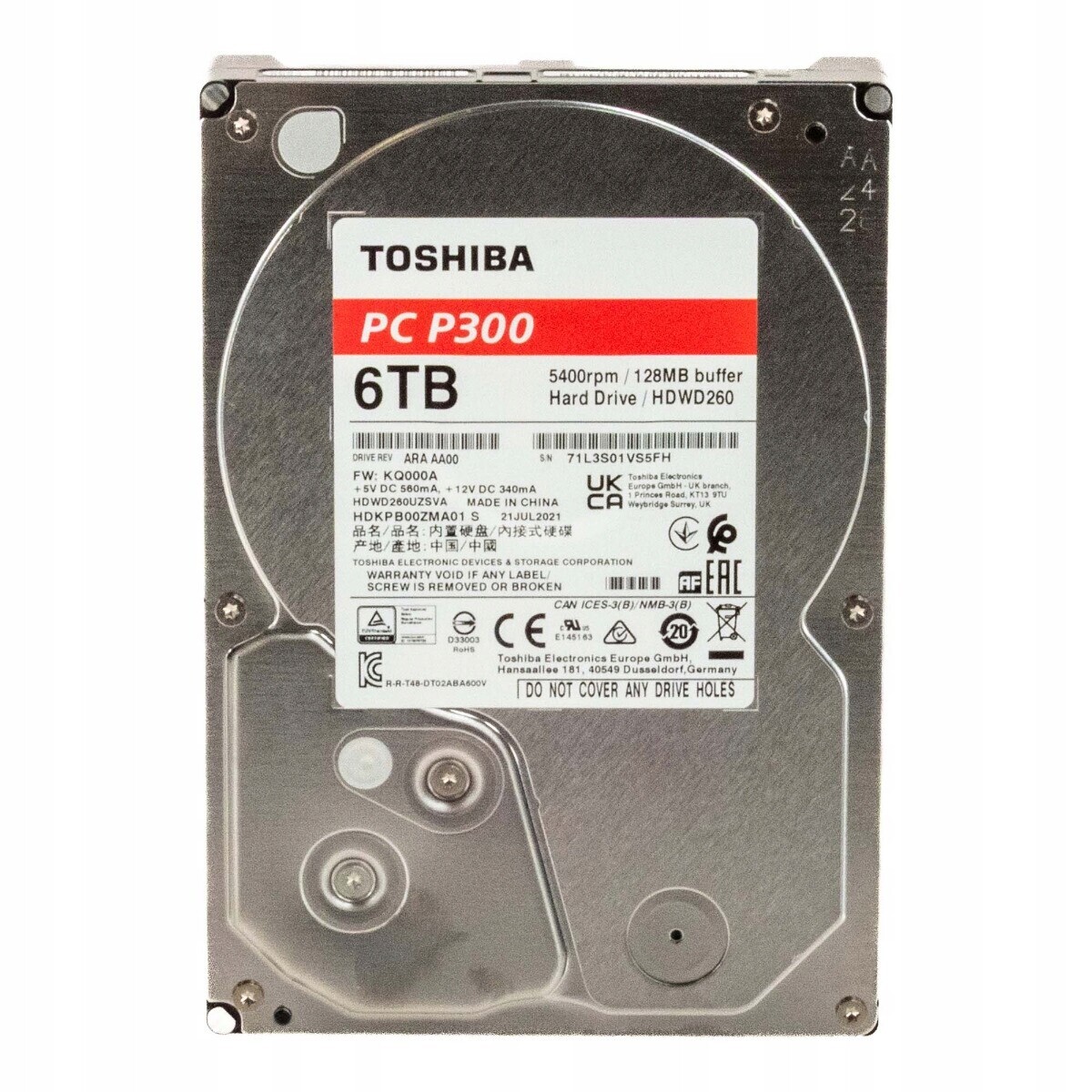 Toshiba Pc P300 6TB 5.4K 128MB Sata III 3.5'' HDWD26UZSVA