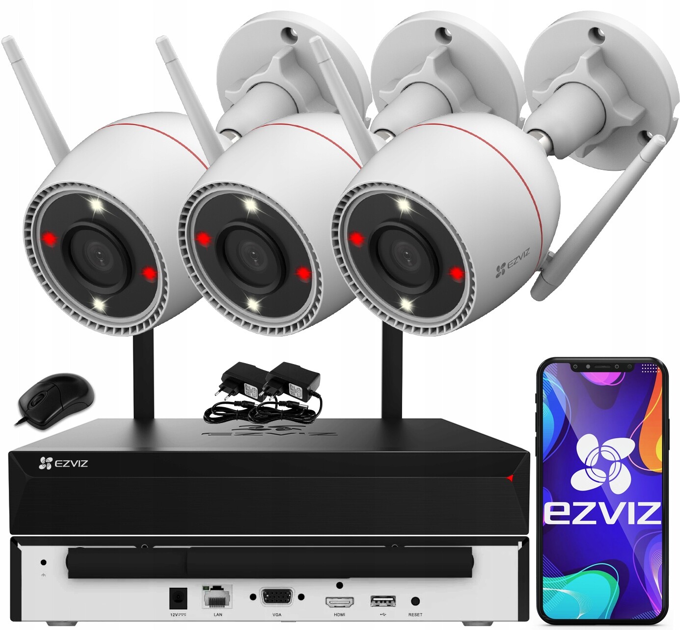 Monitorovací sada 5MPX WiFi 3 Kamery H3C 3K WiFi rekordér 8 kanálů