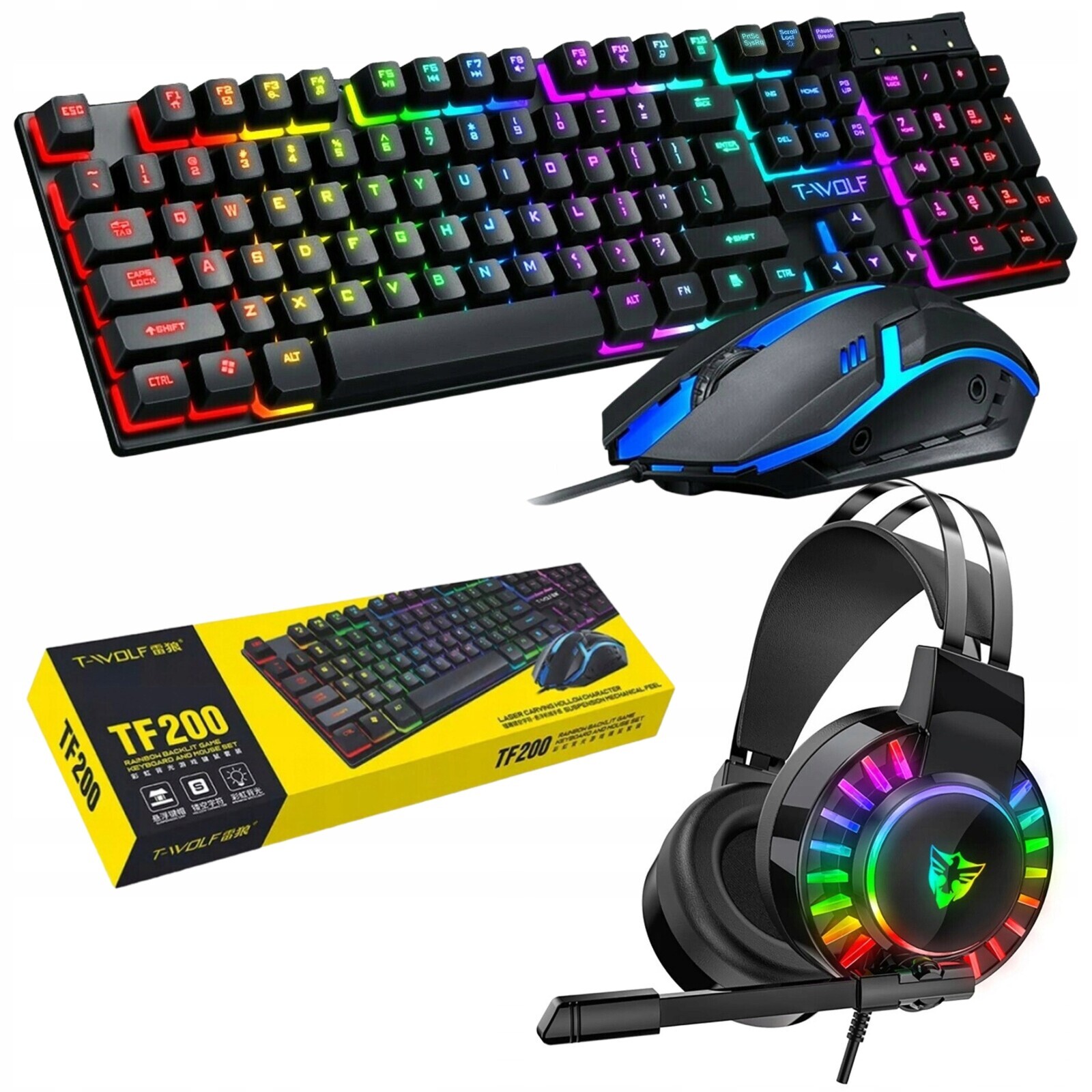 Herní Klávesnice Pro Hráče, Led Podsvícená Myš, Sluchátka, Sada Rgb