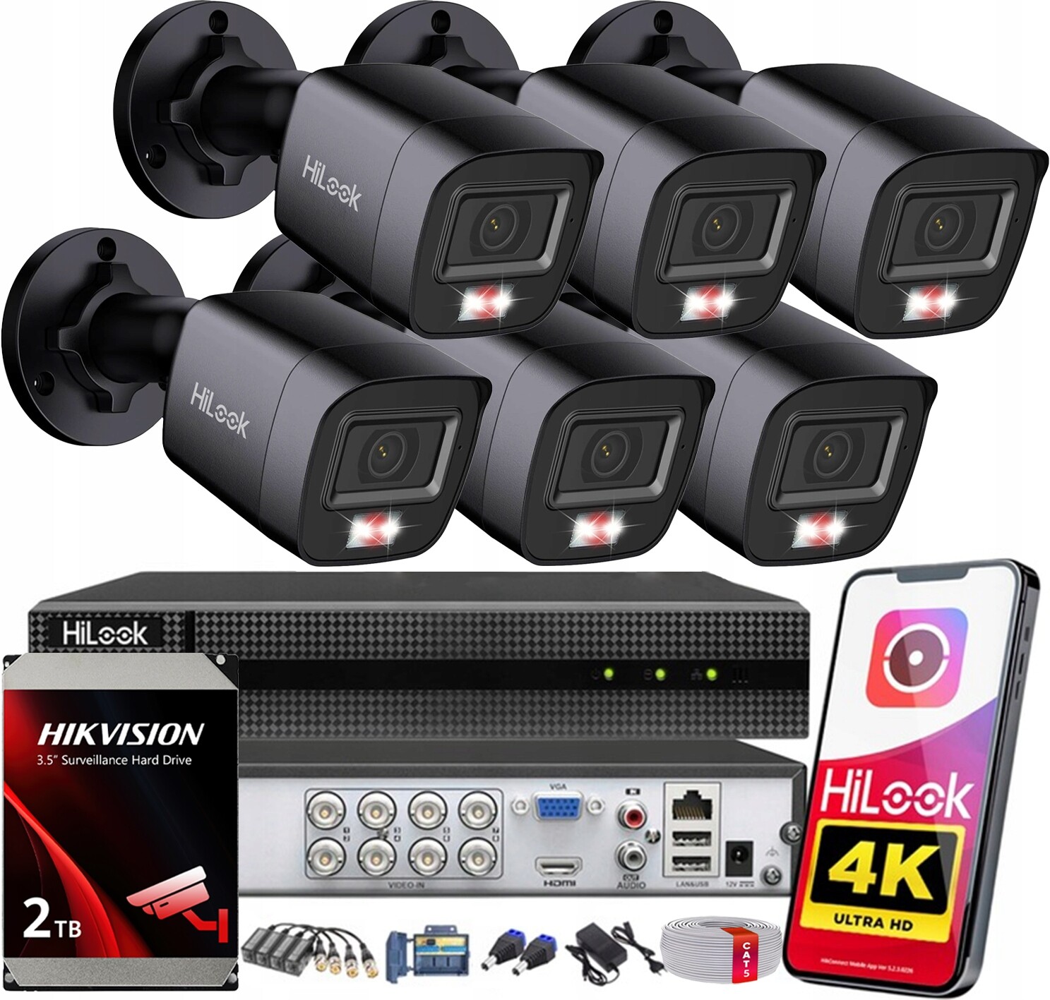 Venkovní monitorování 8MPx 4K HiLook by Hikvision 6 Kamer TurboHD Disk 2TB