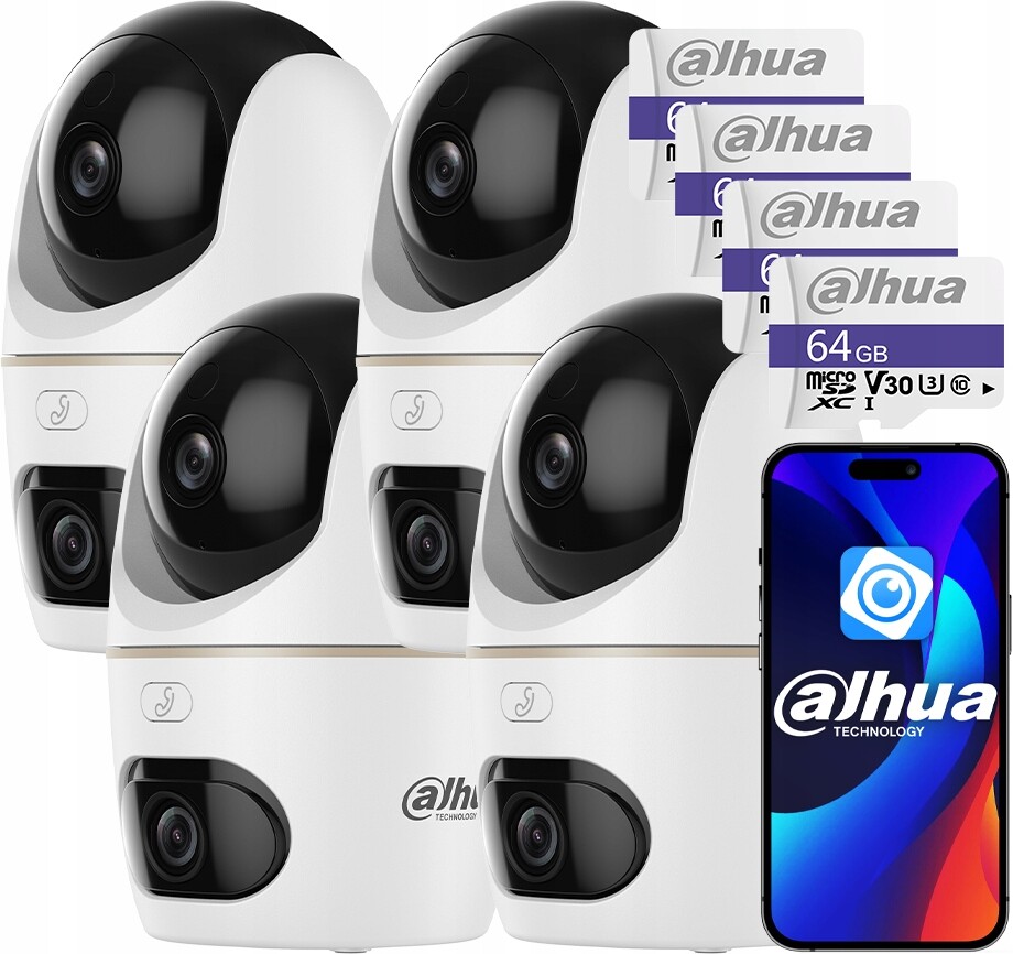 4x venkovní WiFi kamera Dahua Dual Lens (5 Mp 5 Mp) IPC-H5D-5F Hero 64 Gb