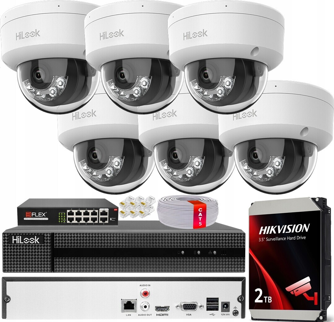 Sada pro monitorování obchodu 6 Ip kamer 8Mpx HiLook od společnosti Hikvision Disk 2TB PoE