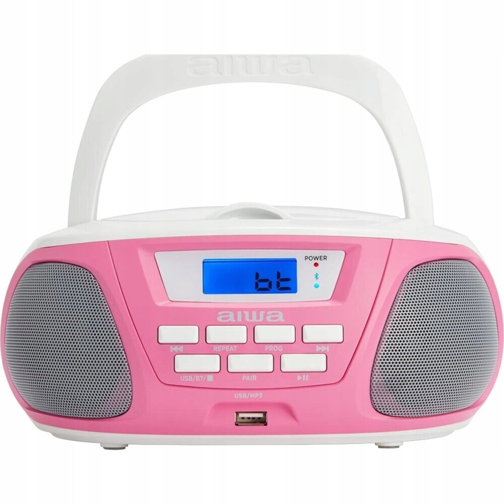 Aiwa BBTU-300PK – přenosný boombox rádio CD/Bluetooth (pink white)