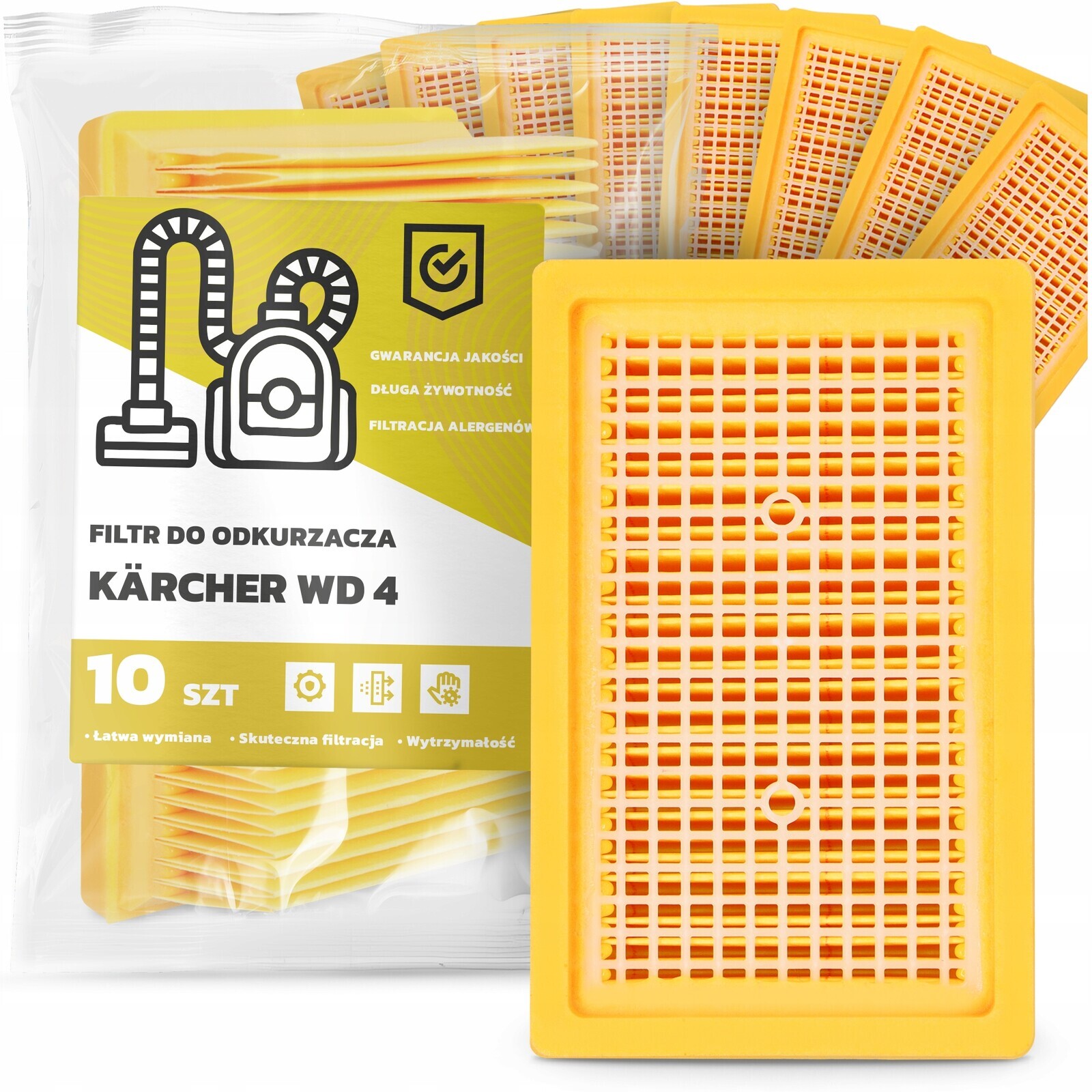 10 x Filtr Pro Vysavač Kärcher Wd 4 Vzduchový sací výkonný Filtr Em-w