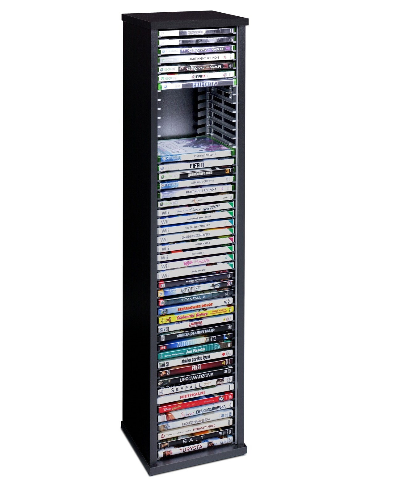 Stojan na DVD filmy pro hry Xbox 360 Wii Pc regál 45 desek Černý box pouzdro