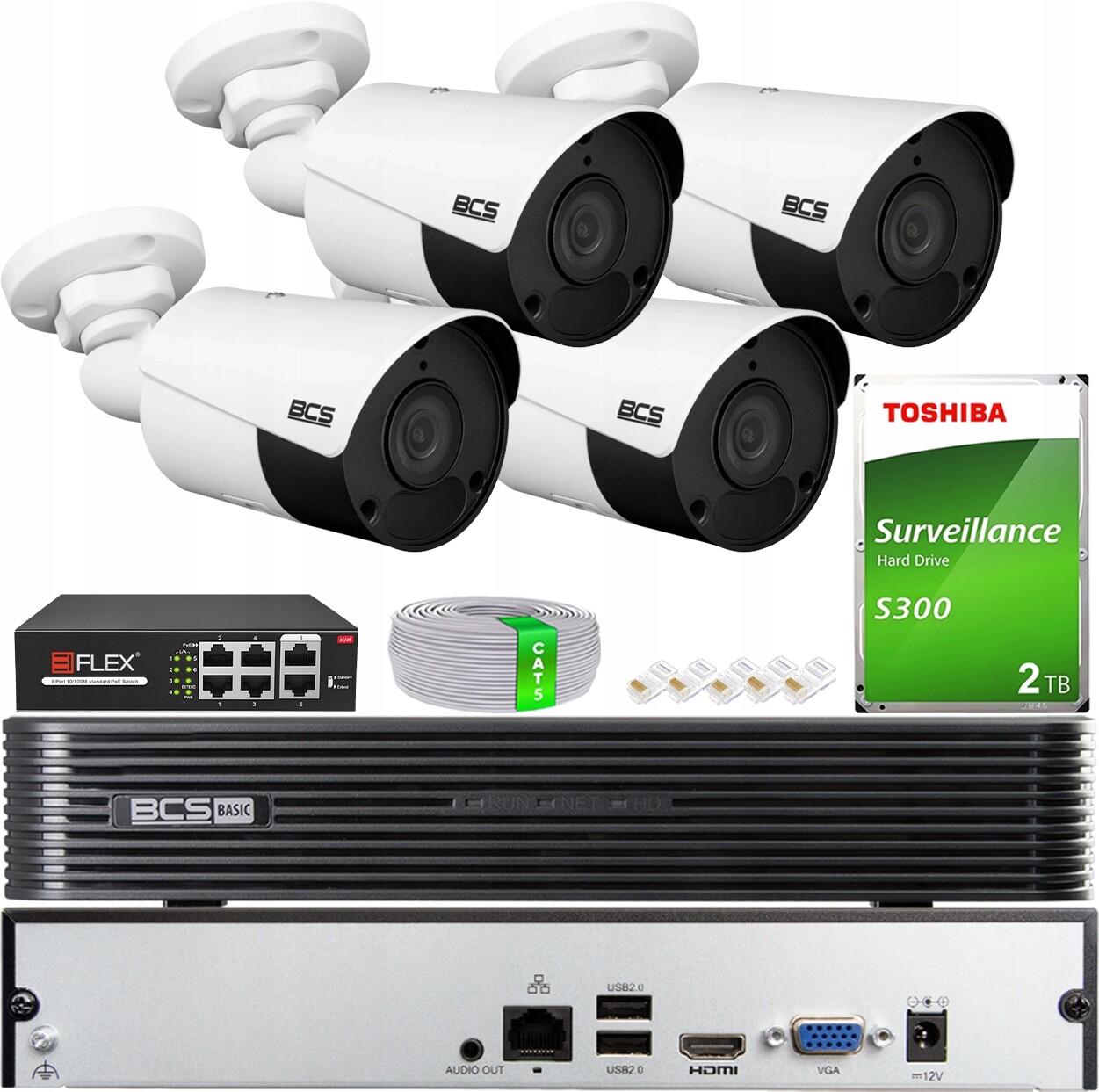 Sada pro monitorování Bcs 4x Kamera BCS-P-TIP14FSR5 5MPx Skylight Disk 2TB