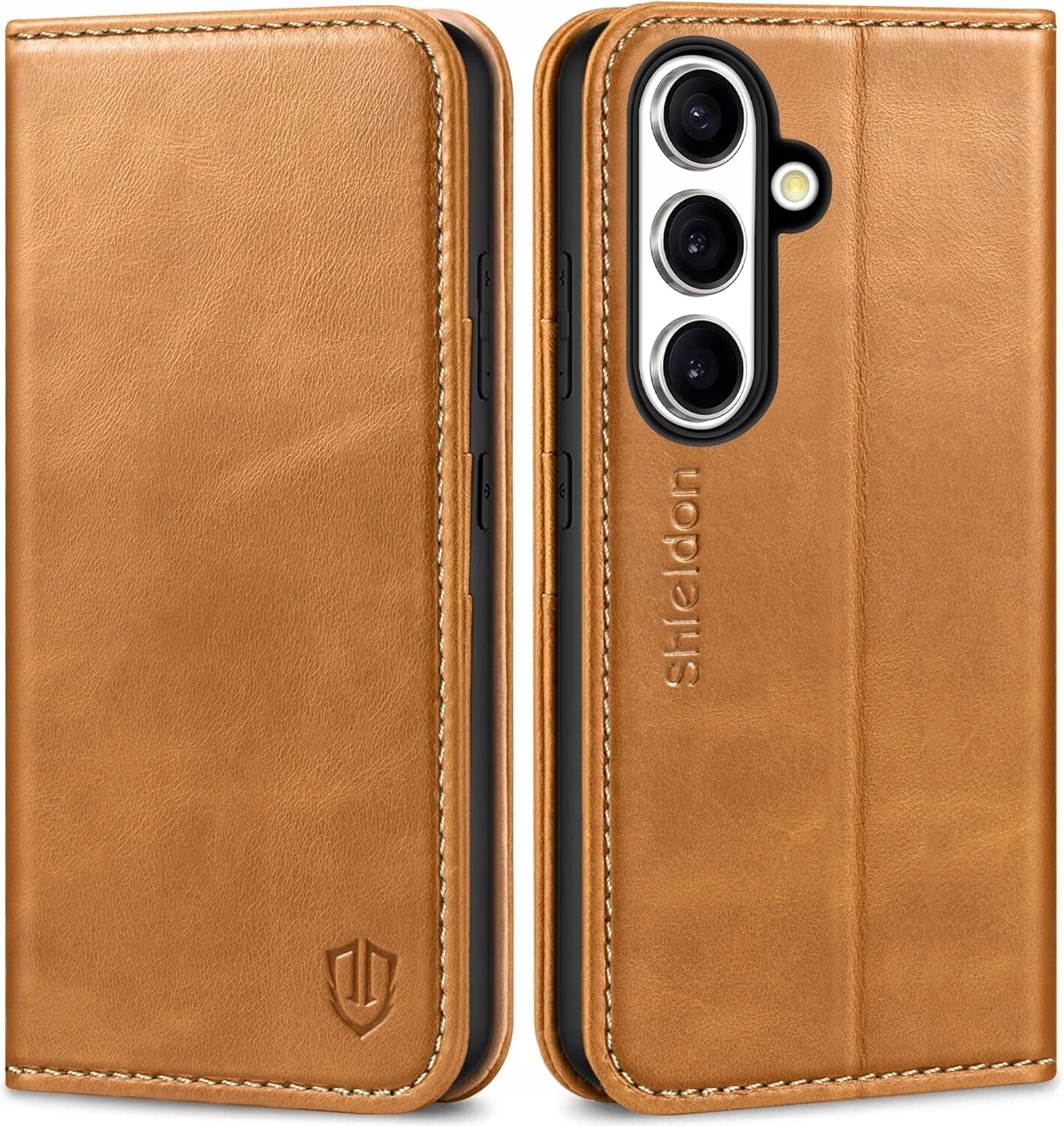 Shieldon přírodní pouzdro pro Samsung Galaxy S25 S24 peněženka Světle hnědá