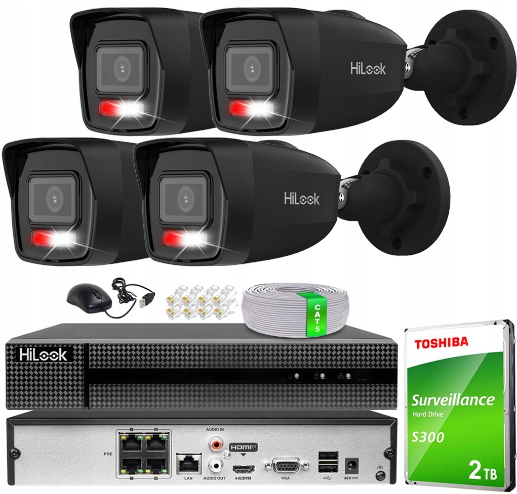 Sada Kamer Pro Monitorování 6MPX Ip 4 Venkovní Kamery Černá Hilook Hik