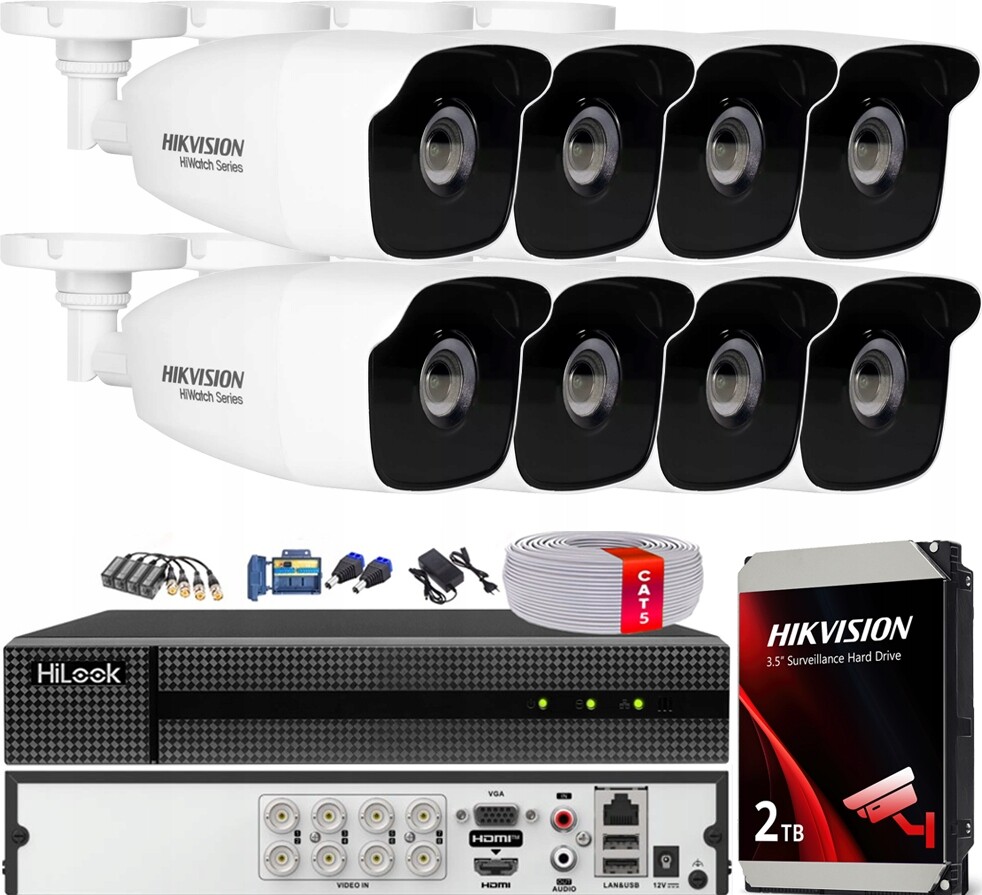 Monitorovací sada 8 kamer HWT-B220-M 2Mpx Hikvision Ahd Tvi Venkovní 2TB