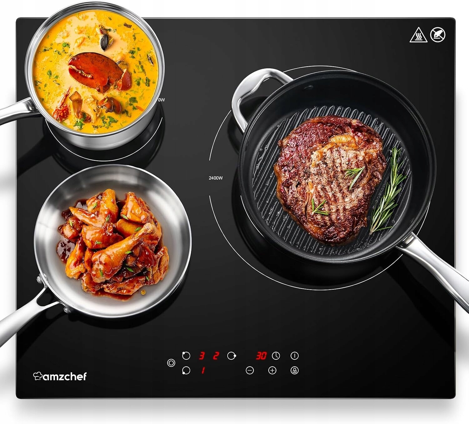 Amzchef varná deska z keramického skla 3 hořáky 5400 W