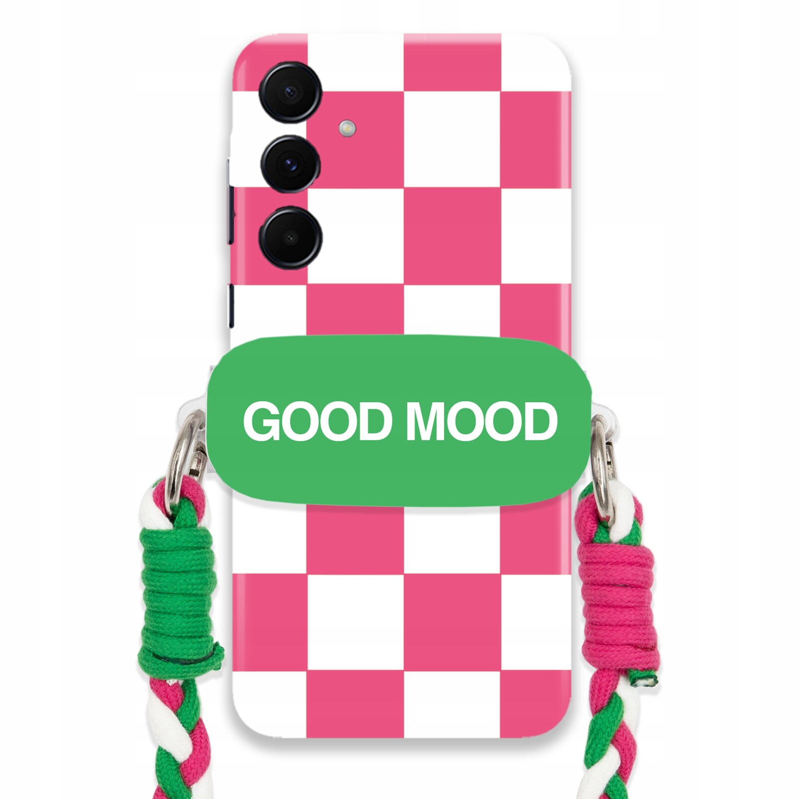 Pouzdro Pro Samsung A55 5G Držák Na Šňůru Vodítko Růžově zelené Copánek Šachy