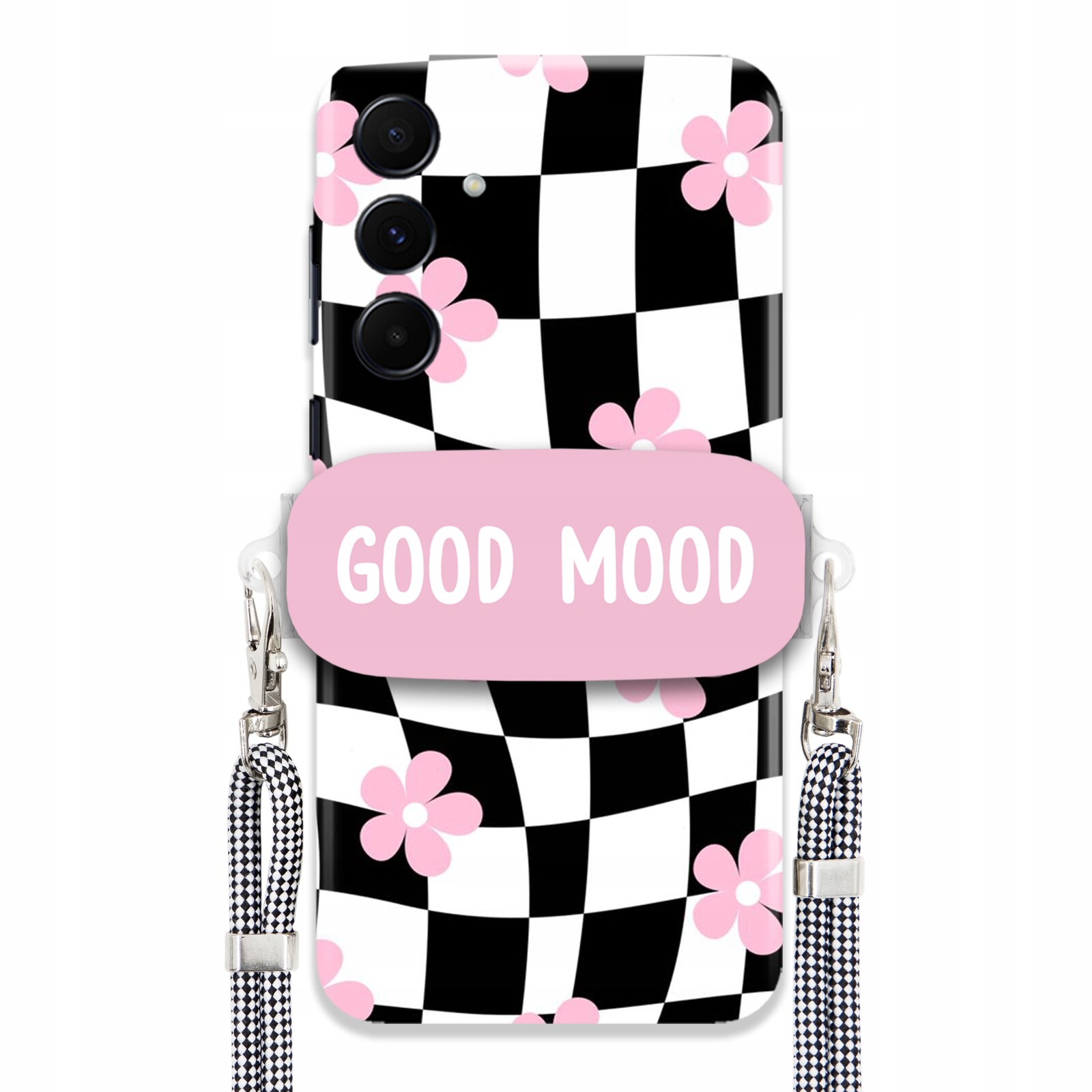 Pouzdro Pro Samsung A55 5G Držák Šňůrka Mřížka Černo-bílá