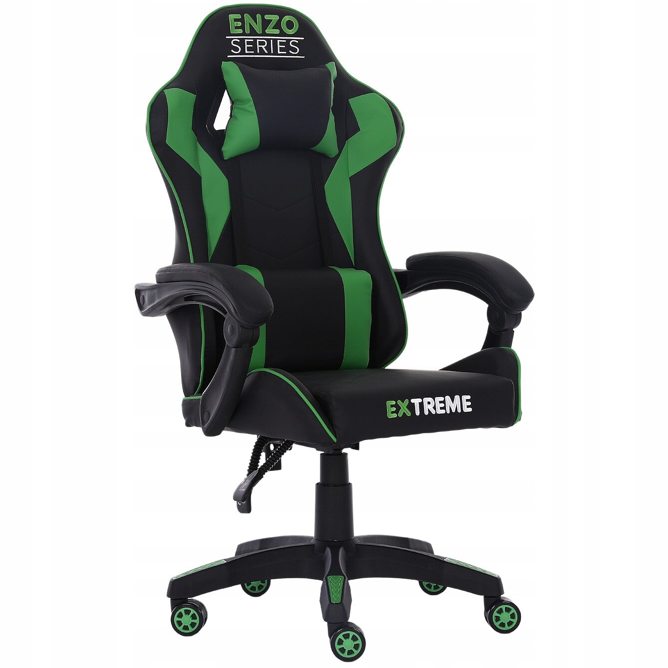 Otočná herní židle pro hráče, Pohodlná, područky černo zelené barvy