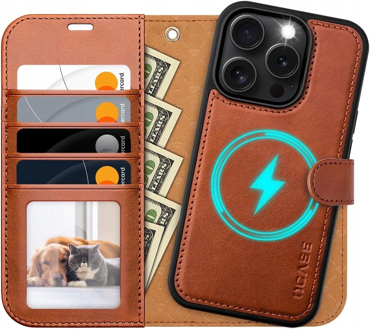 Ocase kožené pouzdro pro iPhone 16 Pro Max peněženka světle hnědá 2v1 pásek