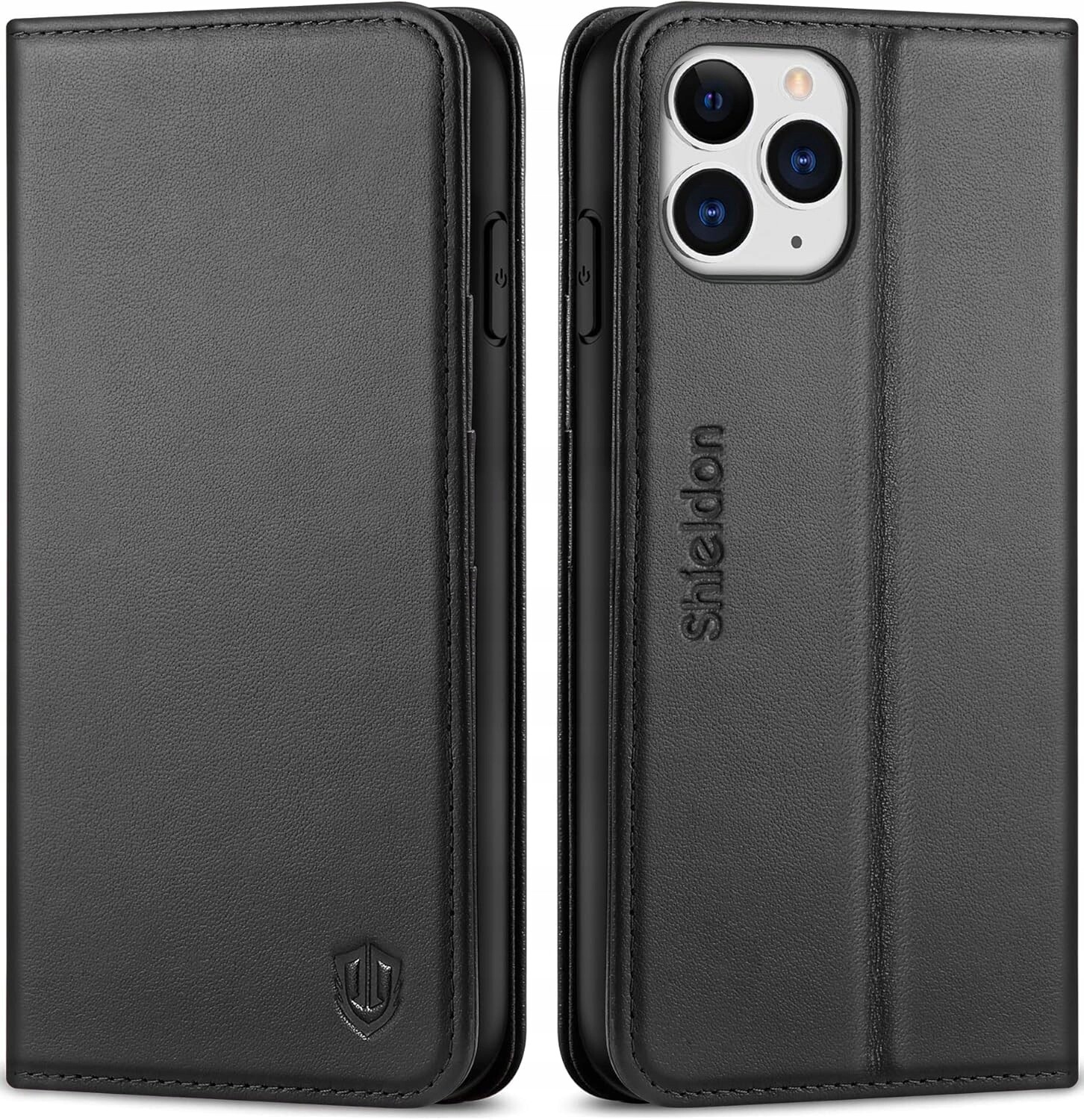 Shieldon přírodní pouzdro pro iPhone 11 Pro Max peněženka stojan černý