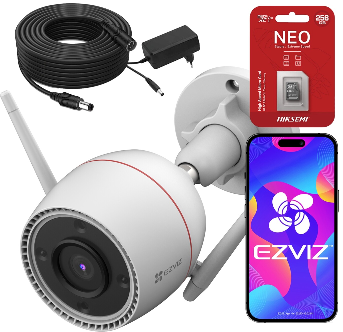 Venkovní WiFi kamera Ezviz H3c 5MPx 3K Detekce pohybu 10 m kabelu a 256 Gb