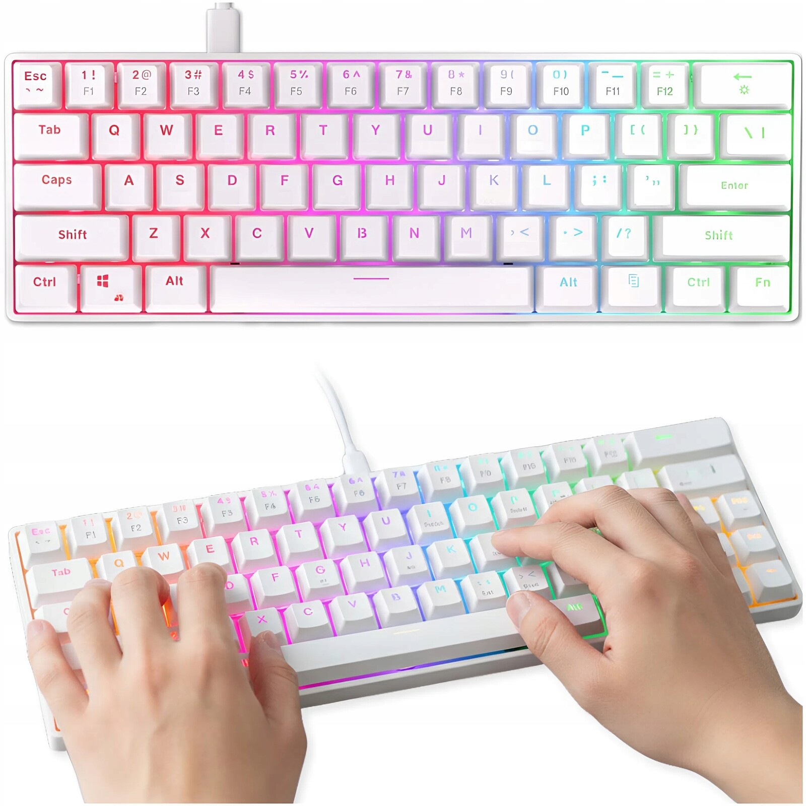 Mechanická Drátová Klávesnice Podsvícená Bílou Led Rgb Usb-c 61KL.
