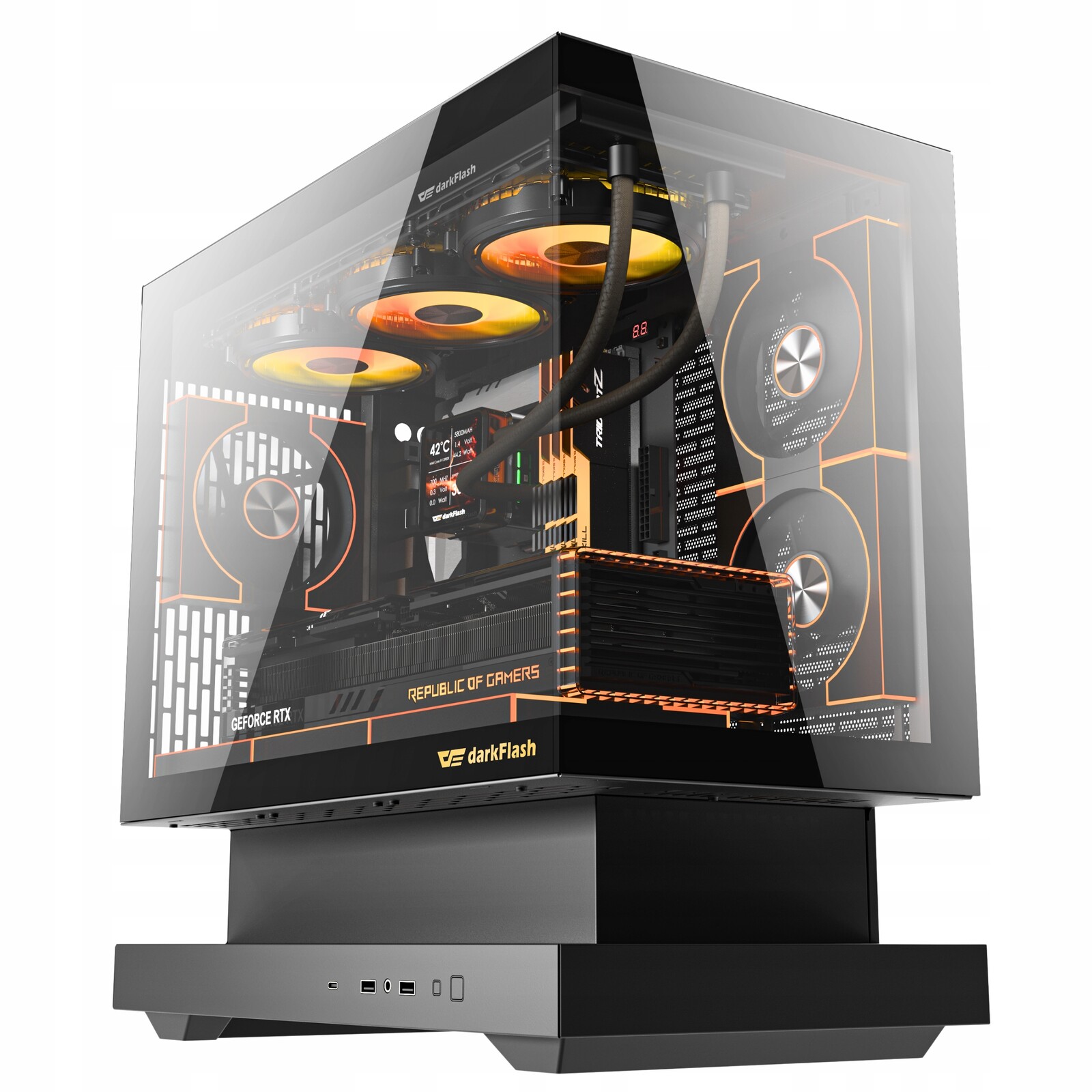 Počítačová Počítačová Skříň darkFlash F1 Black Itx Midi Tower s 6 aRGB ventilátory