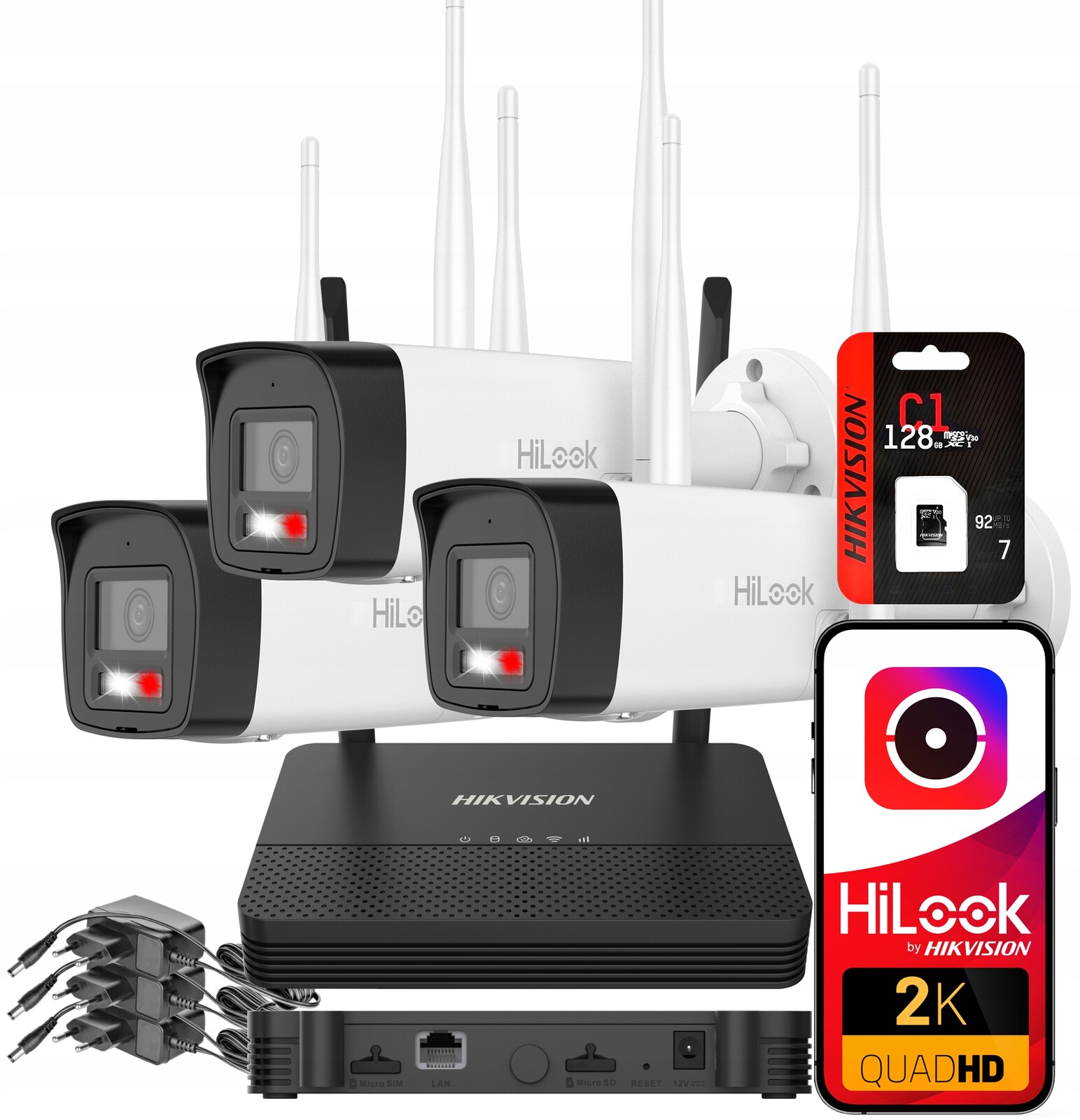 WiFi monitorovací sada 4MPx HiLook Hikvision 3 Kamery 2K+ EasyLink 128GB