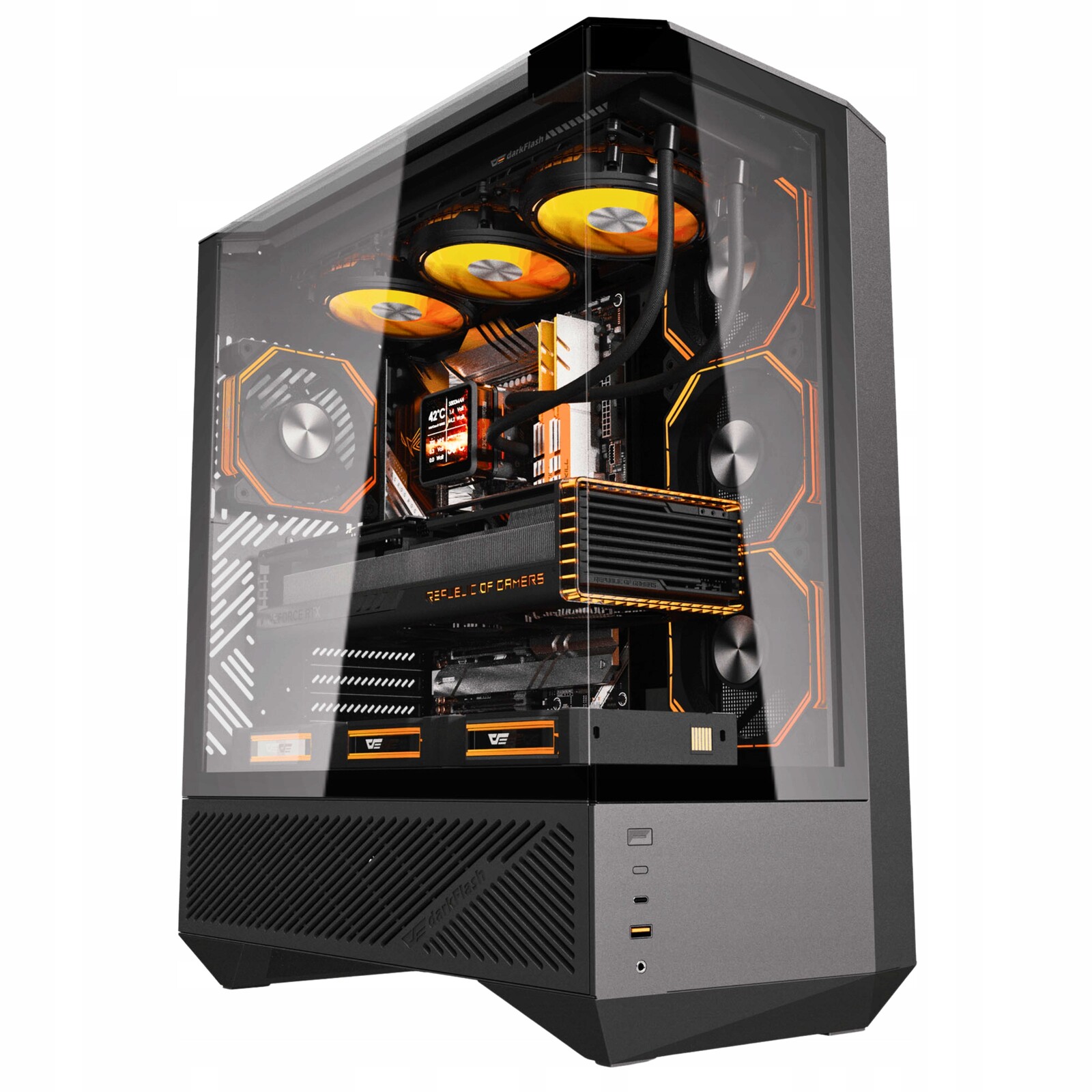 Počítačová Počítačová Skříň darkFlash DY460 černá Atx, 4x Argb Usb-c ventilátor