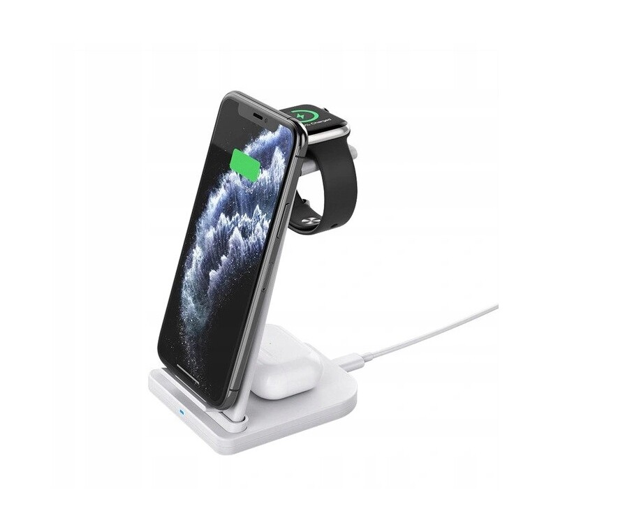 Indukční dokovací stanice Qi Bílá pro Apple iPHONE Airpods 15W 3v1