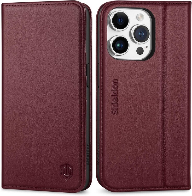 Kožené pouzdro Shieldon z přírodní kůže pro iPhone 15 Pro, vínové