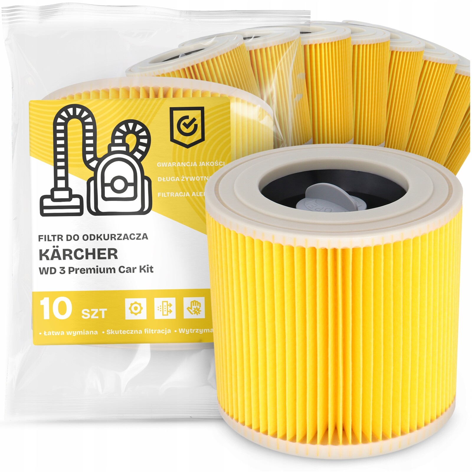 10 x Filtr Pro Vysavač Kärcher Wd 3 Premium Car Kit Vzduchu Výkonný Em-w