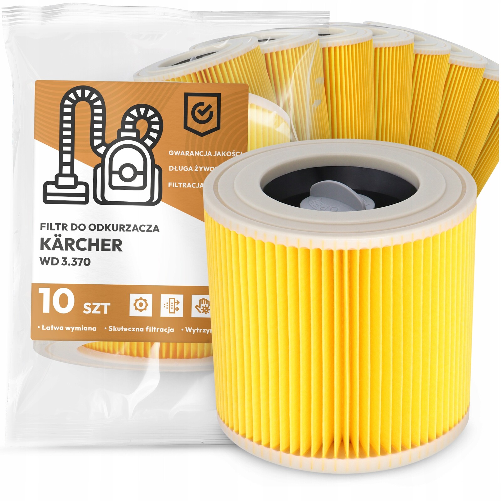 10 x Filtr Pro Vysavač Kärcher Wd 3.370 Výkonný Náhradní Filtr Em-w