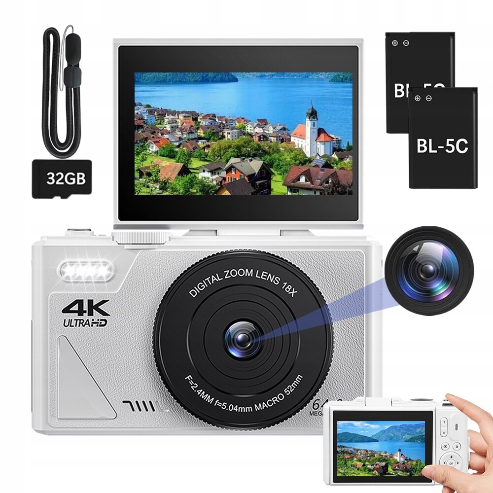 Digitální Fotoaparát 64 Mp 4K 18X 32 Gb Paměť Obrazovka 3 Webcam A Usb Video