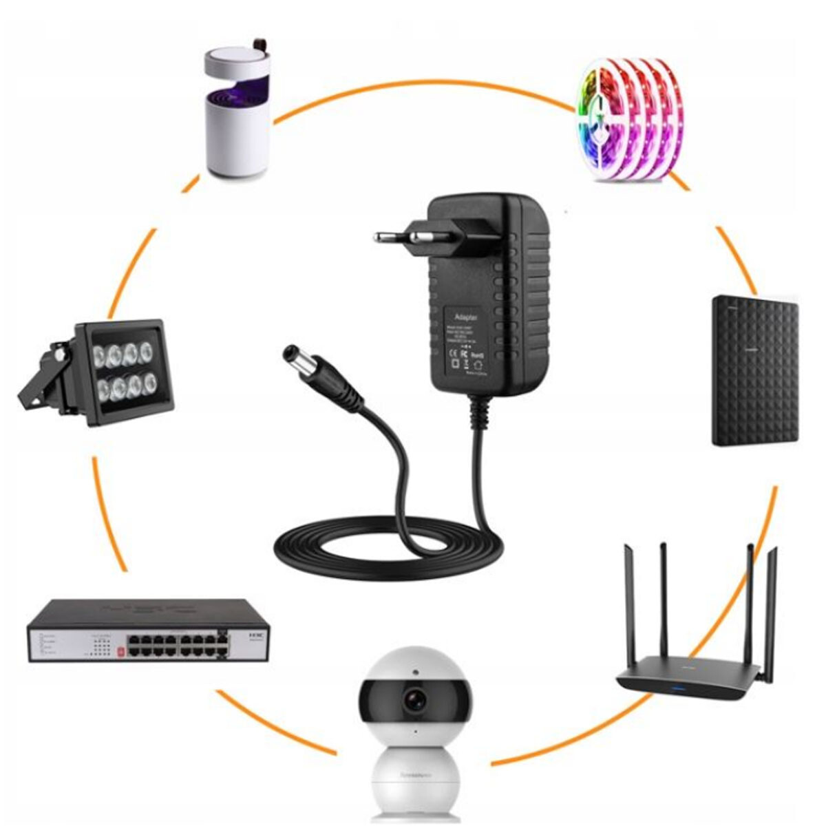 Spínaný zdroj Ac/dc univerzální adaptér 12V 2A konektor 5,5 mm