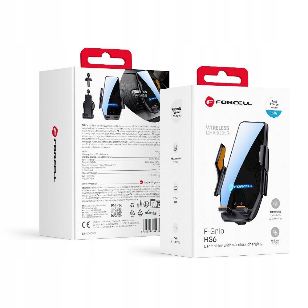 Držák s indukčním nabíjením na sklo mřížku ventilace Forcell černý