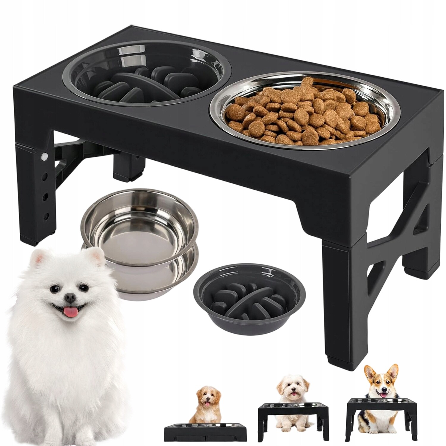 Miska Pro Psa Na Krmivo Dvojitá S Nastavitelným Stojanem