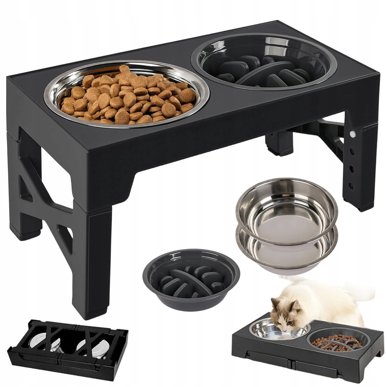 Stojan Pro Krmení Psů 5 Výškových Úrovní Misky S Volným Jídlem