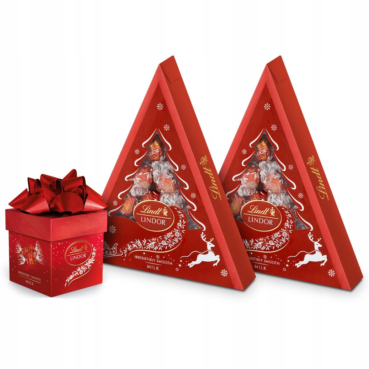 Vánoční sada Lindt Pralinky Lindor mléčné cube vánoční stromeček s čokoládou 325 g