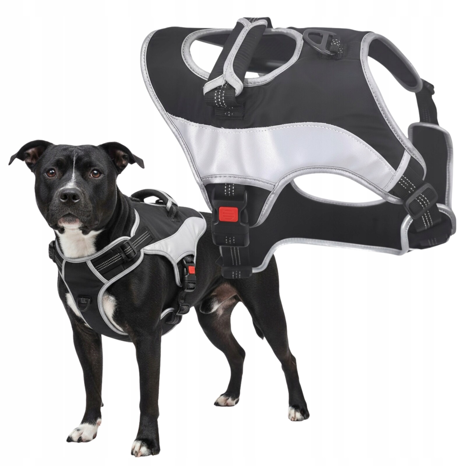 Postroj pro psa nastavitelný, silný, reflexní, M, beztlakový, s úchytem typu guard