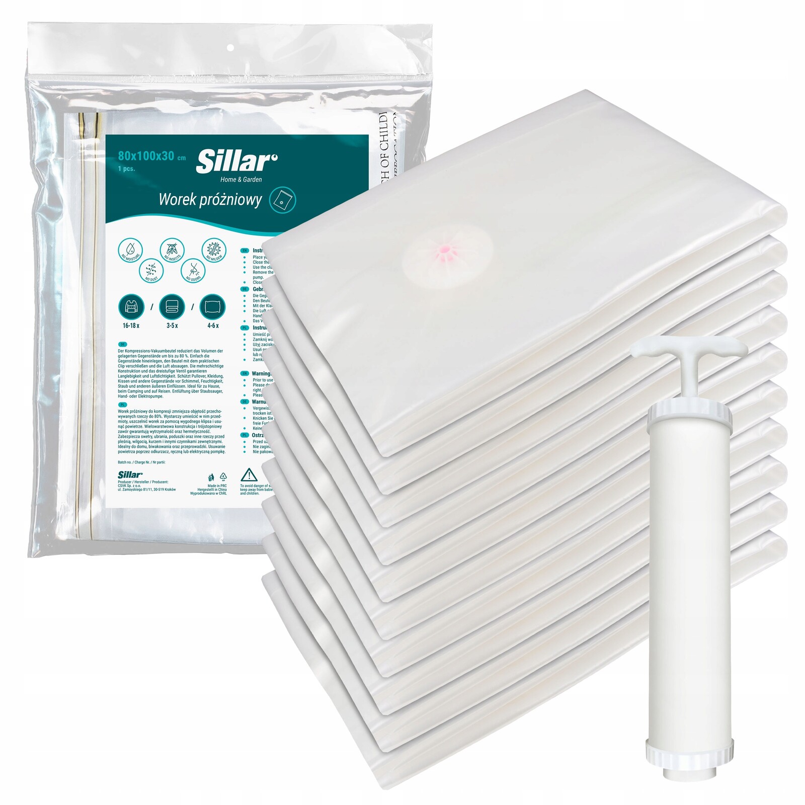 Sillar Vakuové Pytle Na Oblečení Povlečení 10 x 80 x 120 x 30 cm Kostka Pumpička